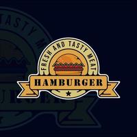 hamburguesa o hamburguesa logotipo moderno vintage vector ilustración plantilla icono diseño gráfico. signo o símbolo de comida rápida para el concepto de menú o restaurante con emblema de placa y tipografía