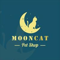 silhouette cat at the moon vintage logo vector illustration template icon graphic design. pet shop for animal lovers creative sign or symbol business concept