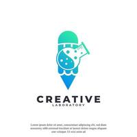 Creative Lab Logo.  Medical Laboratory Tube Combined with Pencil Icon Vector Illustration