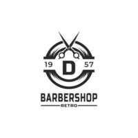 inspiración para el diseño de la insignia y el logotipo de la barbería vintage de la letra d vector