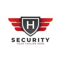 Security Logo. Initial H with Wings and Shield Icon. Car and Automotive Vector Logo Template