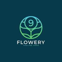 Flower Number 9 Logo Design Template Element. Eps10 Vector