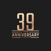 39 Year Anniversary Celebration with Thin Number Shape Golden Color for Celebration Event, Wedding, Greeting card, and Invitation Isolated on Dark Background vector