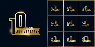 Set of Year Anniversary Celebration with Shiny Outline Number Golden Color for Celebration Event, Wedding, Greeting card, and Invitation Isolated on Dark Background vector