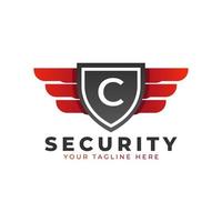 Security Logo. Initial C with Wings and Shield Icon. Car and Automotive Vector Logo Template