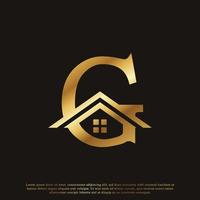 Initial Letter G Home House Golden Logo Design. Real Estate Logo Concept. Vector Illustration