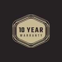 10 Year Anniversary Warranty Celebration with Golden Color for Celebration Event, Wedding, Greeting card, and Invitation Isolated on Black Background vector