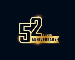 52 Year Anniversary Celebration with Shiny Outline Number Golden Color for Celebration Event, Wedding, Greeting card, and Invitation Isolated on Dark Background vector