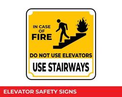 In Case of Fire Use Stairs Do Not Use Elevators Sign with Warning Message for Industrial Areas, Easy To Use And Print Design Templates vector