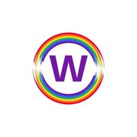 letra w dentro de la circular coloreada en el diseño del logotipo del pincel de la bandera del color del arco iris inspiración para el concepto lgbt vector