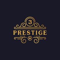 Number 3 Luxury Logo Flourishes Calligraphic Elegant Ornament Lines. Business sign, Identity for Restaurant, Royalty, Boutique, Cafe, Hotel, Heraldic, Jewelry and Fashion Logo Design Template vector