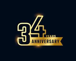 34 Year Anniversary Celebration with Shiny Outline Number Golden Color for Celebration Event, Wedding, Greeting card, and Invitation Isolated on Dark Background vector