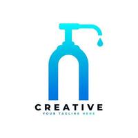 Antibacterial Hand Sanitizer Logo. Initial Letter N with Hand Sanitizer Logo. vector