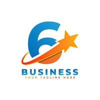 Number 6 with Star Swoosh Logo Design. Suitable for Start up, Logistic, Business Logo Template vector