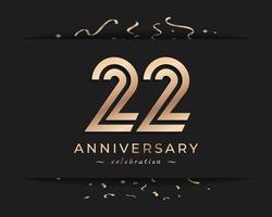 22 Year Anniversary Celebration Logotype Style Design. Happy Anniversary Greeting Celebrates Event with Golden Multiple Line and Confetti Isolated on Dark Background Design Illustration vector