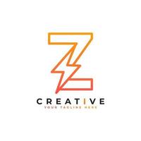 Initial Letter Z Logo With Lighting Thunder Bolt in Linear Style. Alphabet Suitable for Fast, Power, Flash, Electric, Identity, Moving and Speed. vector