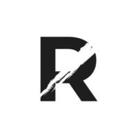 Letter R Logo with White Slash Brush in Black Color Vector Template Element