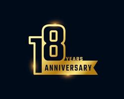 18 Year Anniversary Celebration with Shiny Outline Number Golden Color for Celebration Event, Wedding, Greeting card, and Invitation Isolated on Dark Background vector