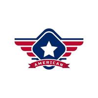 elemento de plantilla de diseño de logotipo de icono de alas de emblema de bandera de veterano americano patriótico vector
