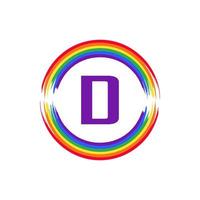 letra d dentro de la circular coloreada en el diseño del logotipo del cepillo de la bandera del color del arco iris inspiración para el concepto lgbt vector