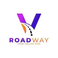 Initial V Road Way Logo Design Icon Vector Graphic. Concept of Destination, Address, Position and Travel