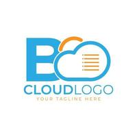 logotipo de tecnología en la nube. letra inicial b con nube y documento para el concepto de tecnología. señal meteorológica de software de datos vector