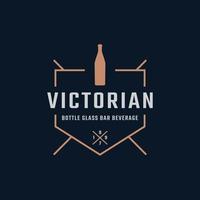 lujo vintage retro etiqueta insignia emblema floral victoriano botella de vino barra de vidrio bebida logotipo diseño inspiración vector