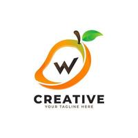 Letter W logo in fresh Mango Fruit with Modern Style. Brand Identity Logos Designs Vector Illustration Template