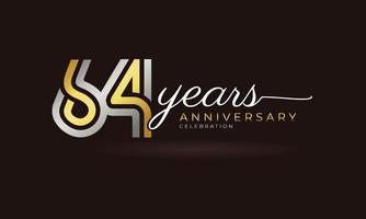 64 Year Anniversary Celebration Logotype with Linked Multiple Line Silver and Golden Color for Celebration Event, Wedding, Greeting Card, and Invitation Isolated on Dark Background vector