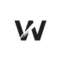 Letter W Logo with White Slash Brush in Black Color Vector Template Element