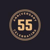 Vintage Retro 55 Year Anniversary Celebration with Circle Border Pattern Emblem. Happy Anniversary Greeting Celebrates Event Isolated on Black Background vector