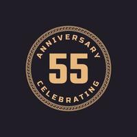 Vintage Retro 55 Year Anniversary Celebration with Circle Border Pattern Emblem. Happy Anniversary Greeting Celebrates Event Isolated on Black Background vector