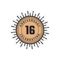 Vintage Retro 16 Year Anniversary Celebration with Firework Color. Happy Anniversary Greeting Celebrates Event Isolated on White Background vector