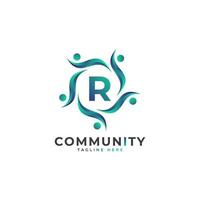 letra inicial de la comunidad r que conecta el logotipo de la gente. forma geométrica colorida. elemento de plantilla de diseño de logotipo de vector plano.