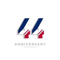 44 Anniversary Celebration with White Slash in Red and Blue American Flag Color. Happy Anniversary Greeting Celebrates Event Isolated on White Background vector