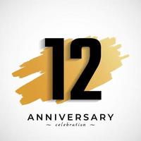 12 Year Anniversary Celebration with Gold Brush Symbol. Happy Anniversary Greeting Celebrates Event Isolated on White Background vector