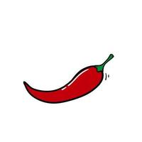 doodle Fresh red hot chili pepper. Kitchen organic vector spicy taste chili pepper with hand drawn cartoon style isolated vector
