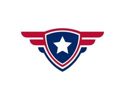 Emblema americano veterano bandera emblema alas con escudo elemento de plantilla de diseño de logotipo patriótico vector