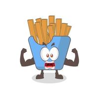 Diseño de ilustración de vector de mascota de papas fritas muscular lindo, diseño adecuado para comida chatarra o mascota de comida rápida