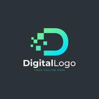 Tech Letter D Logo. Blue and Green Geometric Shape with Square Pixel Dots. Usable for Business and Technology Logos. Design Ideas Template Element. vector