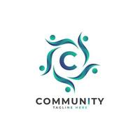 Community Initial Letter C Connecting People Logo. Colorful Geometric Shape. Flat Vector Logo Design Template Element.