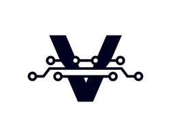 logotipo de la letra v de tecnología. forma geométrica de plantilla de logotipo de vector futurista. utilizable para logotipos de negocios y tecnología.