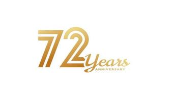 Celebración del aniversario de 72 años con escritura a mano en color dorado para eventos de celebración, bodas, tarjetas de felicitación e invitaciones aisladas en fondo blanco vector