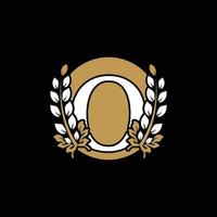 Initial Letter O Linked Monogram Golden Laurel Wreath with Circle Logo. Graceful Design for Restaurant, Cafe, Brand name, Badge, Label, luxury identity vector