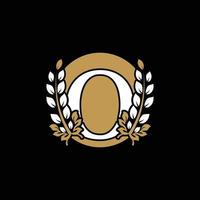 Initial Letter O Linked Monogram Golden Laurel Wreath with Circle Logo. Graceful Design for Restaurant, Cafe, Brand name, Badge, Label, luxury identity vector