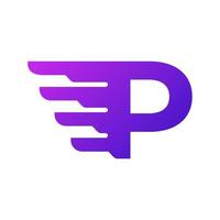 Fast Shipping Initial Letter P Delivery Logo. Purple Gradient Shape with Geometric Wings Combination. vector