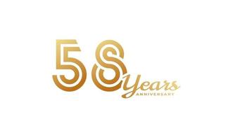 58 Year Anniversary Celebration with Handwriting Golden Color for Celebration Event, Wedding, Greeting card, and Invitation Isolated on White Background vector