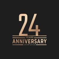 24 Year Anniversary Celebration with Thin Number Shape Golden Color for Celebration Event, Wedding, Greeting card, and Invitation Isolated on Dark Background vector