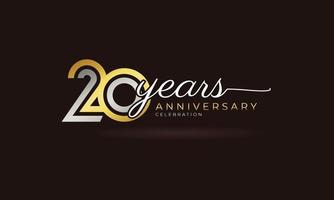 20 Year Anniversary Celebration Logotype with Linked Multiple Line Silver and Golden Color for Celebration Event, Wedding, Greeting Card, and Invitation Isolated on Dark Background vector