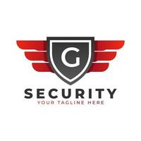 Security Logo. Initial G with Wings and Shield Icon. Car and Automotive Vector Logo Template